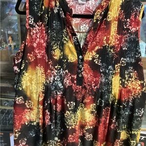 Black and Rust Sleeveless Buttoned Blouse